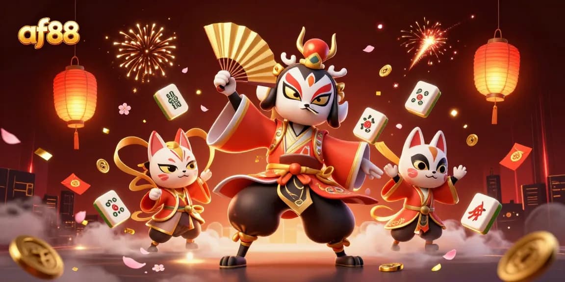 Feel the excitement at af88 with this vibrant, 3D illustration of gaming characters amidst festive gambling symbols.
