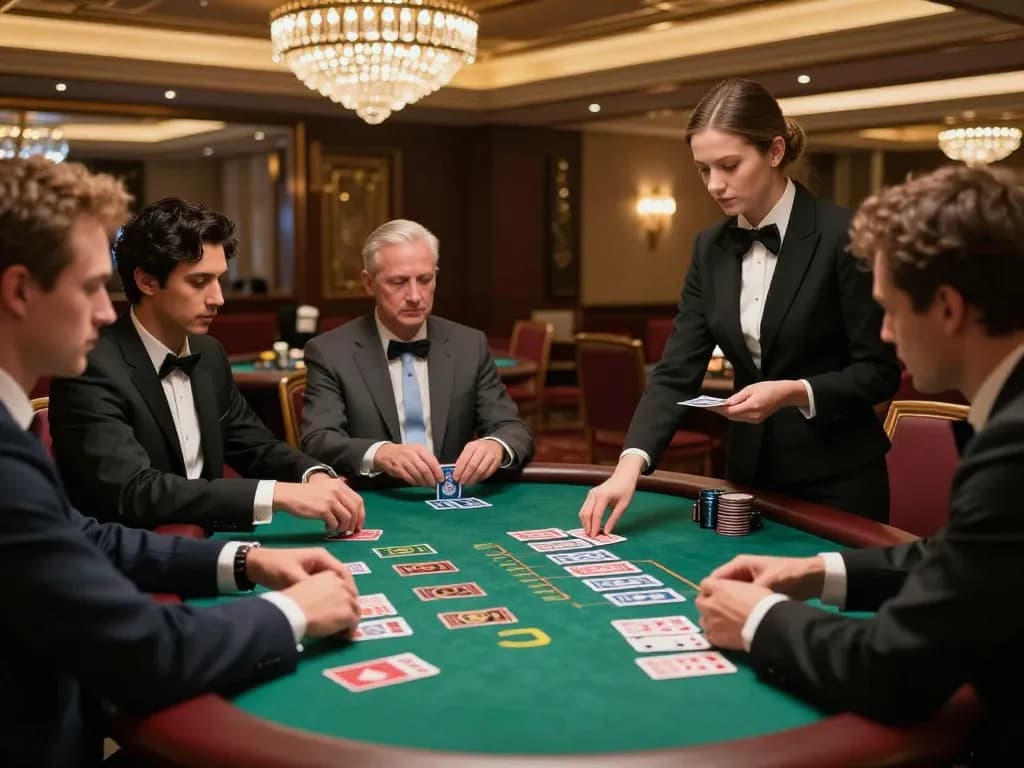 Winning moment at blackjack table with players and dealer engaged at https://c168b.com/