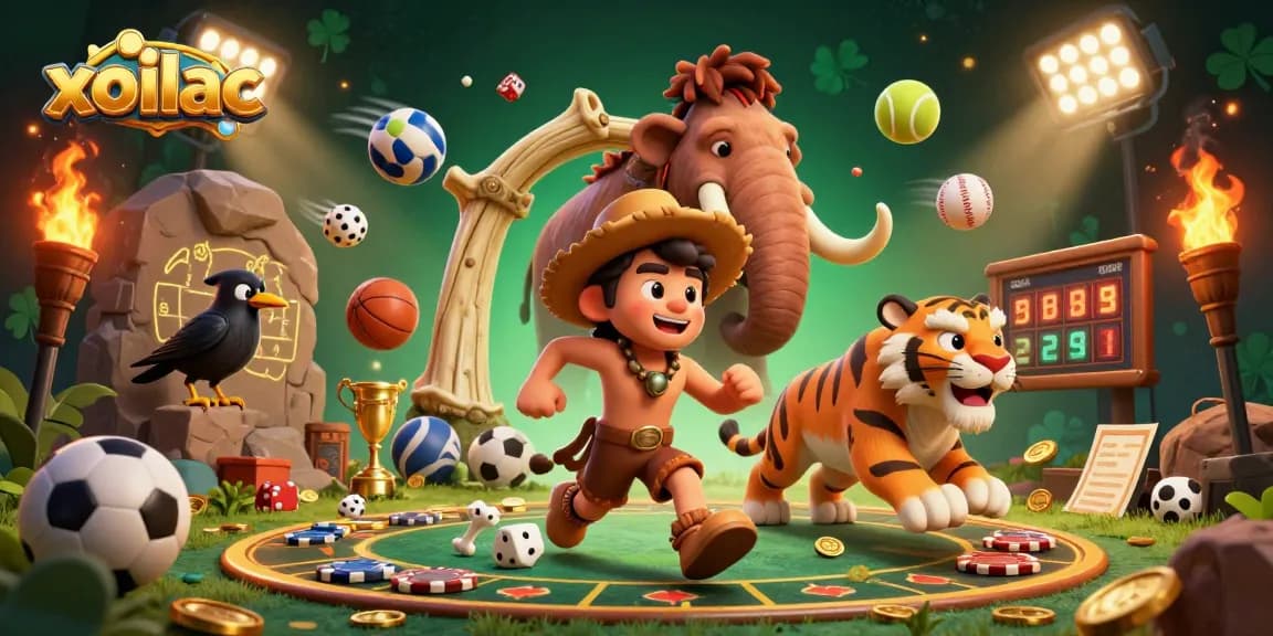 Experience dynamic sports betting with Xoilac in this vibrant 3D casino illustration.
