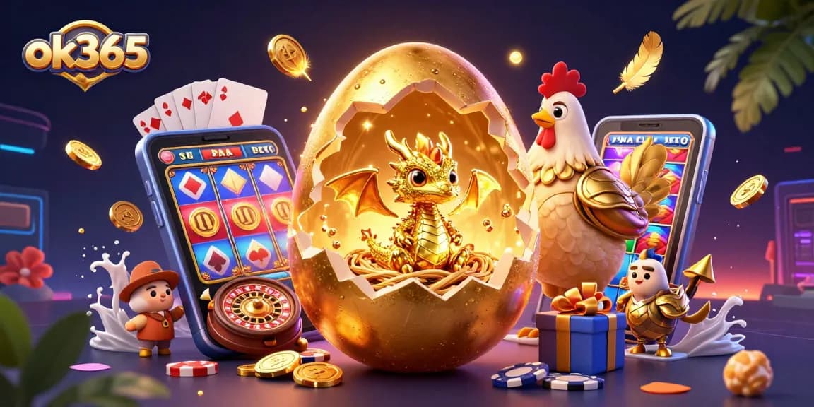 Experience thrilling gameplay at ok365 with a golden dragon, poker chips, and slot games in action.