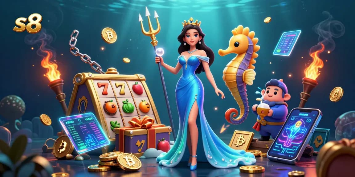 S8 slots scene depicting spins, vibrant treasures, and glowing prizes enhancing the casino experience.