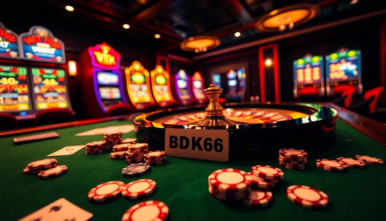 The excitement of gambling at a luxurious roulette table with BDTK66 chips and cards.