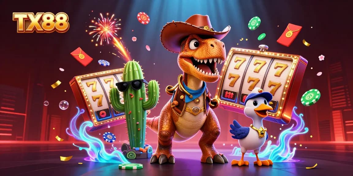 Engage with the thrilling TX88 casino experience featuring lively characters and vibrant game elements.