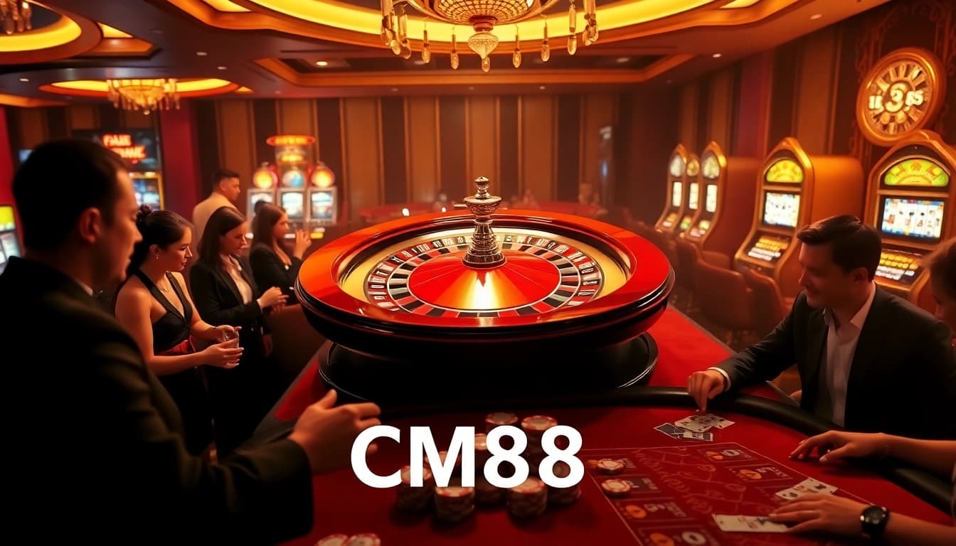 Excited players engaging at the luxurious CM88 casino roulette table, showcasing high-stakes gambling vibes.