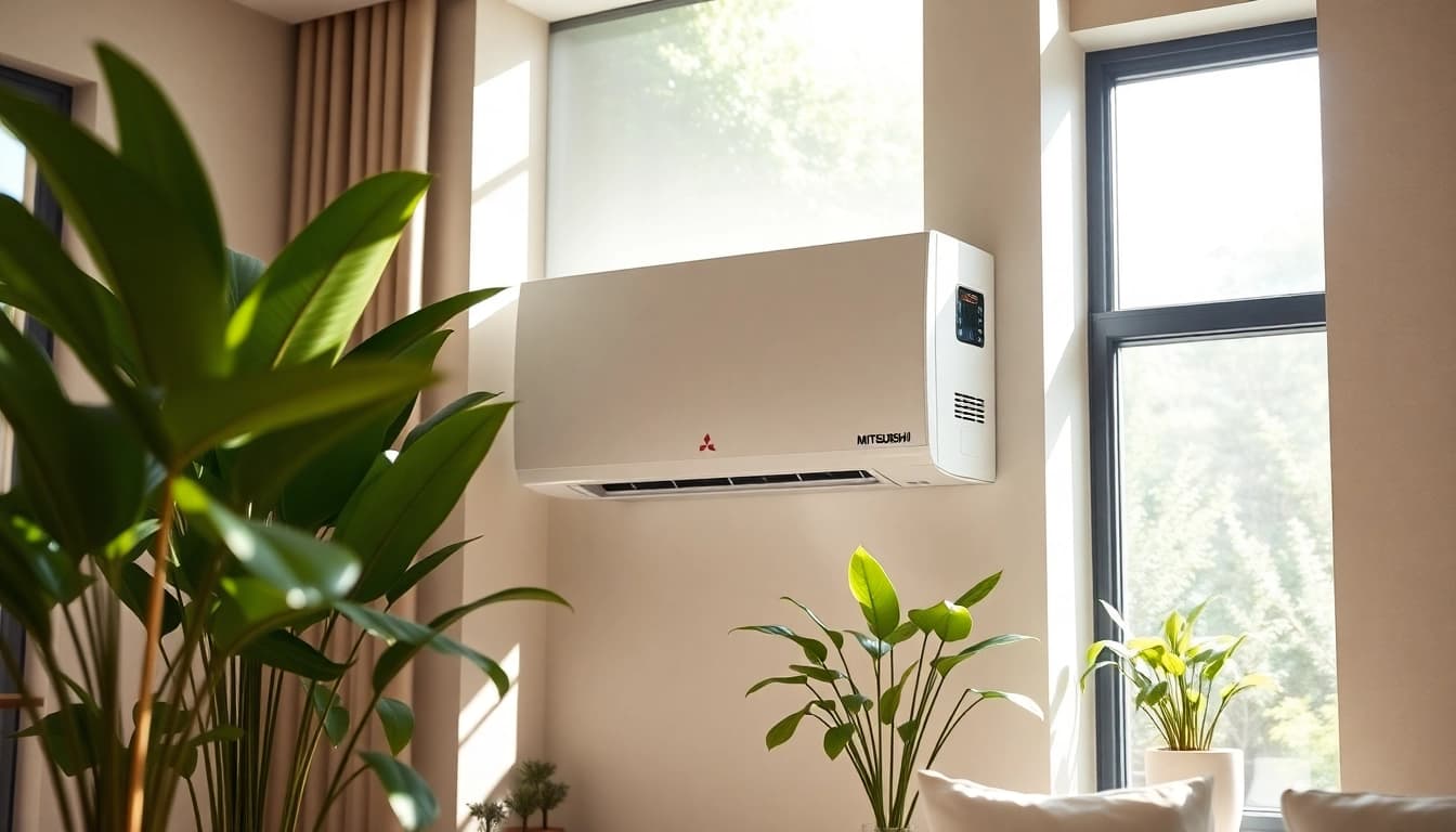 Install a Mitsubishi mini split ac in a stylish home setting showcasing modern design.