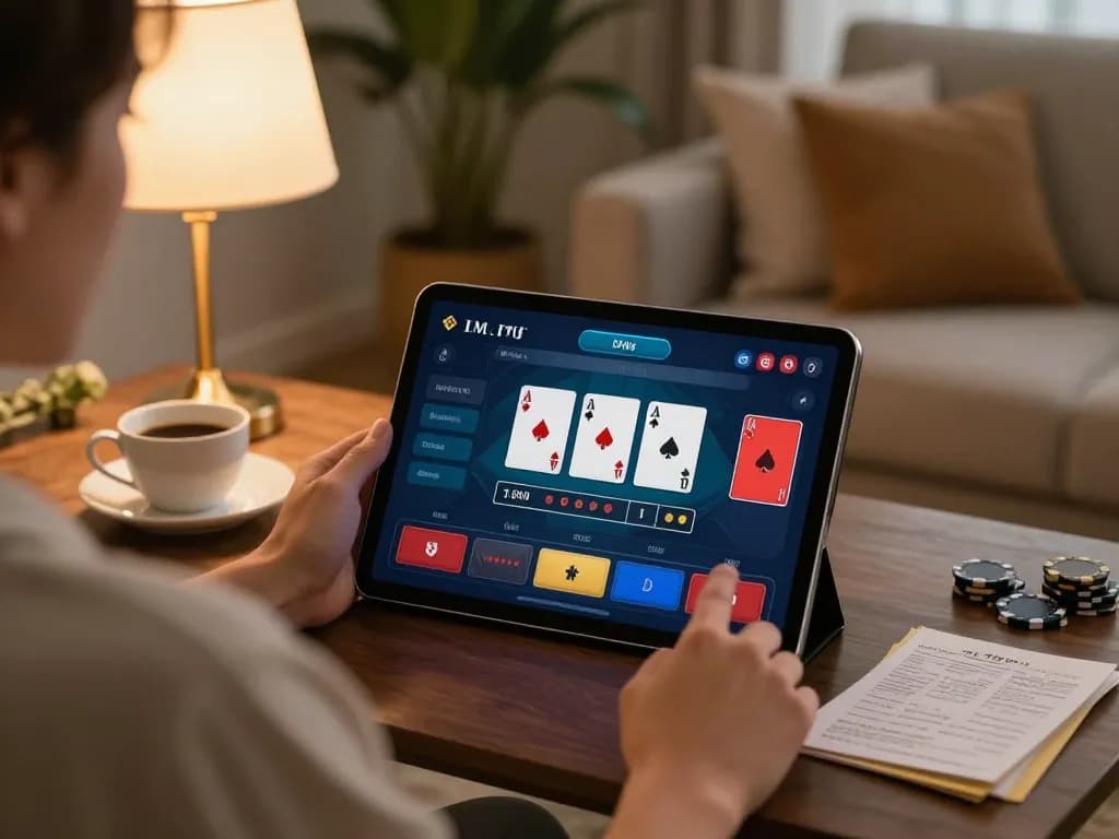 Engage with Sky88 online blackjack at home, enhancing strategy with notes in a relaxing setting.