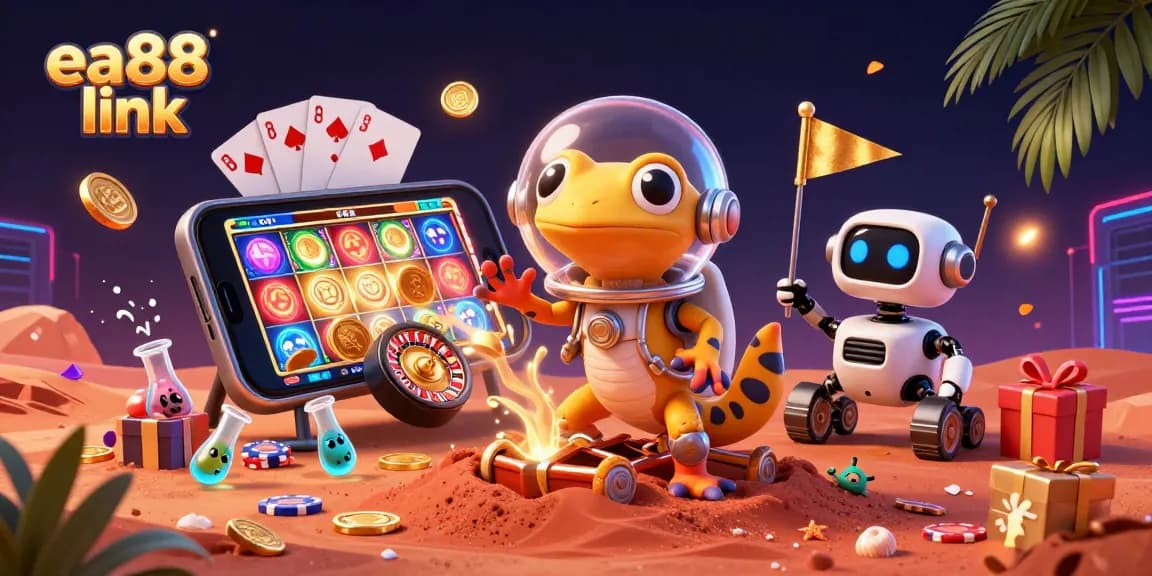Experience the thrill at ea88 link with a Martian gecko exploring a golden casino!