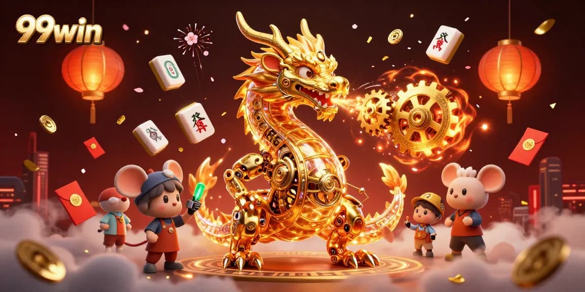 Experience thrills at 99win with a vibrant 3D casino illustration filled with games and excitement.