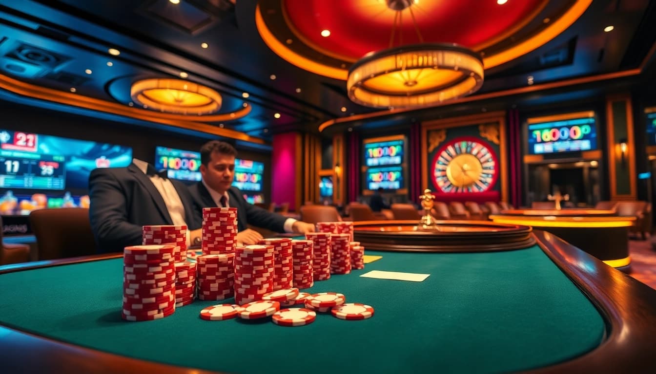 Play poker at Luong Son TV while enjoying a luxurious casino experience with vibrant visuals.