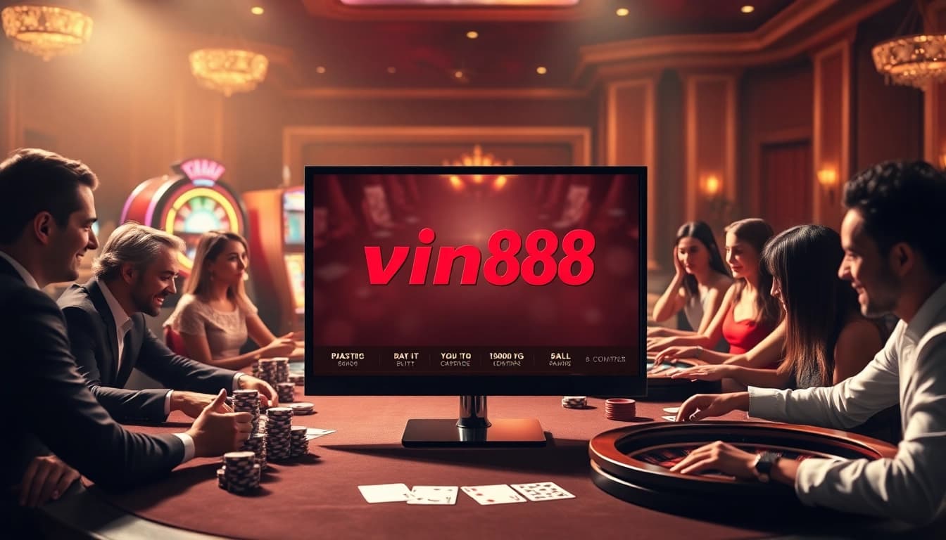 Engage in thrilling gaming at Trang chủ vin88 with lively casino tables and vibrant slot machines.