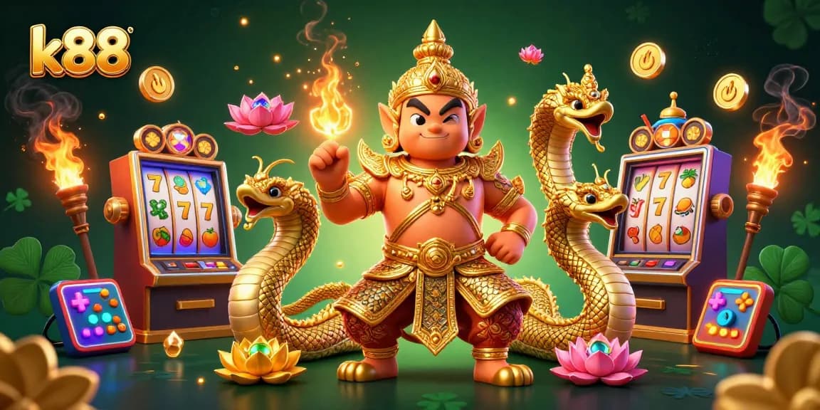 K88 players spin vibrant slot machines in an energetic casino scene, showcasing gaming excitement.