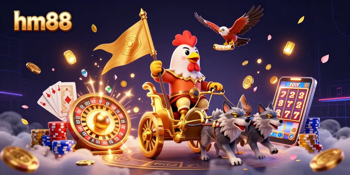 Spin and win with hm88 as cartoon rooster warlord rides into the ultimate gaming battle!