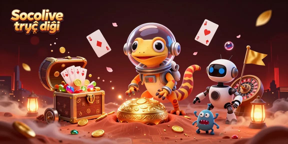 Experience Socolive trực tiếp as the Martian gecko discovers a golden casino amidst vibrant visuals.