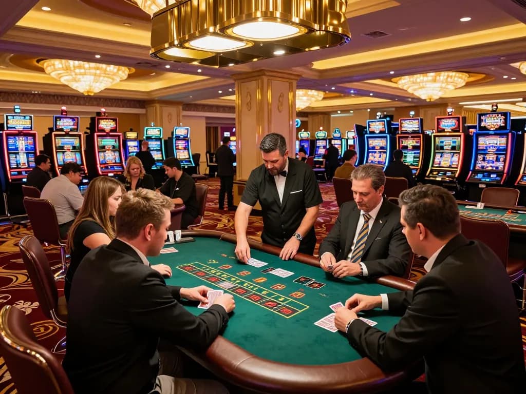 Players at the GA88 blackjack table strategizing their bets in a luxurious Las Vegas casino.