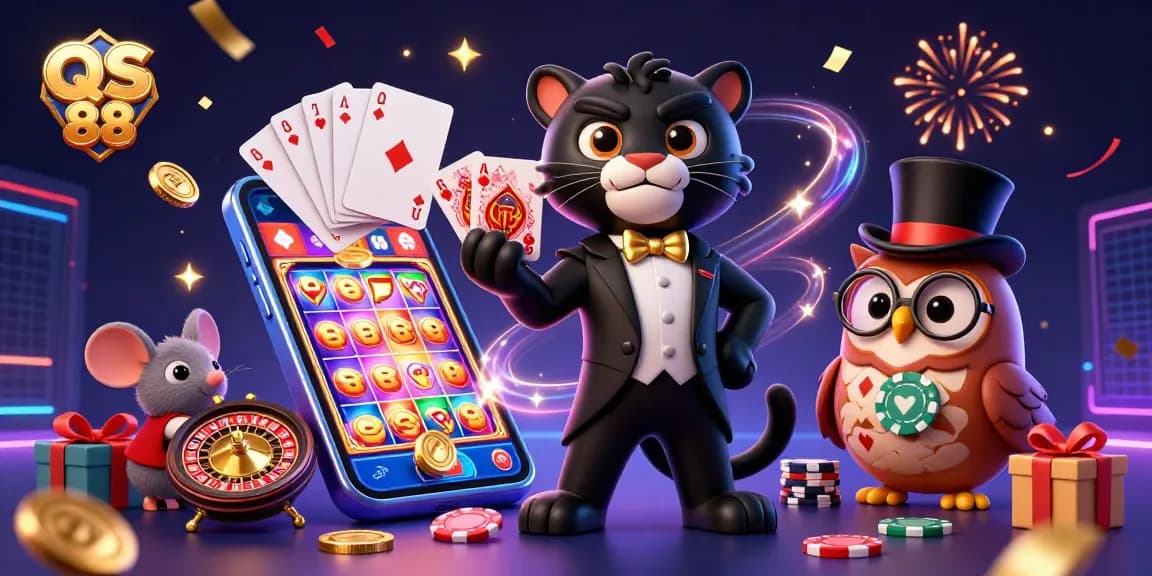 Engage in thrilling card dealing at QS 88 with our charming black panther dealer and lucky characters.
