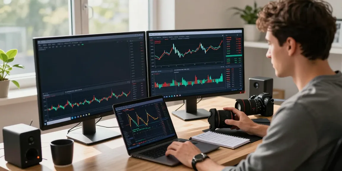 Focused trader analyzing cryptocurrency trends on quantumaiplatform.ca in a modern workspace.