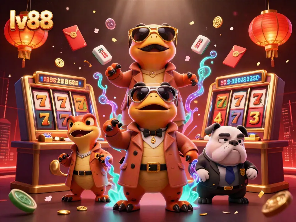 Experience the thrilling casino world with lv88 as raptors in a trench coat attempt entry into a VIP lounge.
