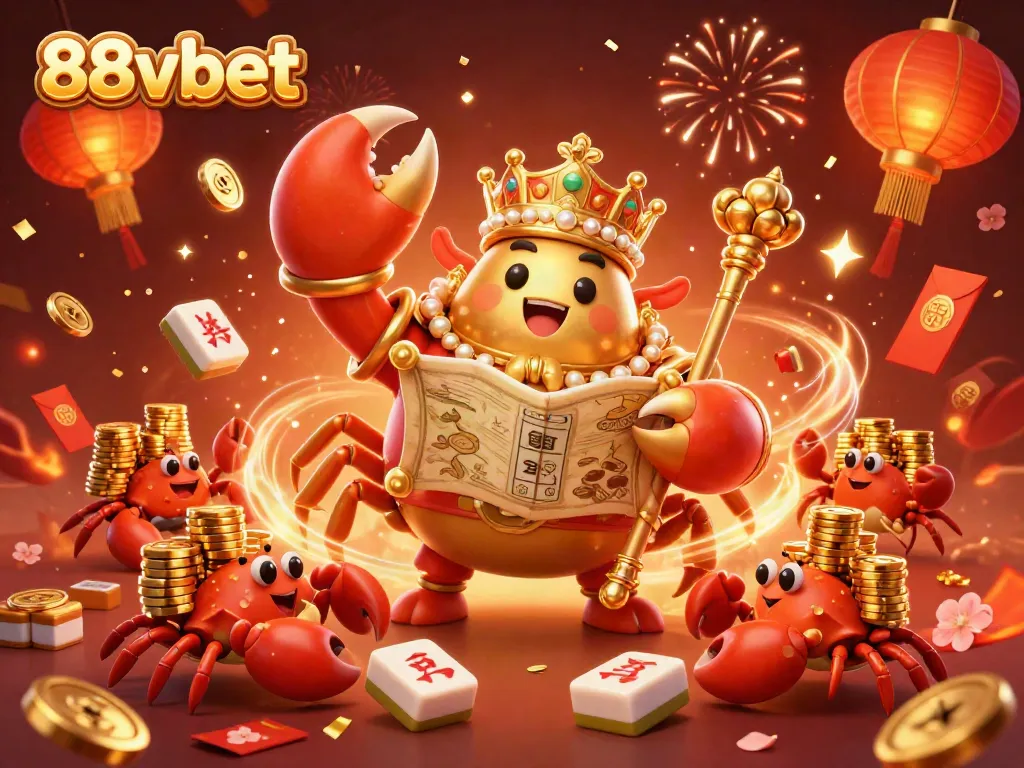 Experience vibrant gaming action with 88vbet's golden crab emperor amid festive symbols.