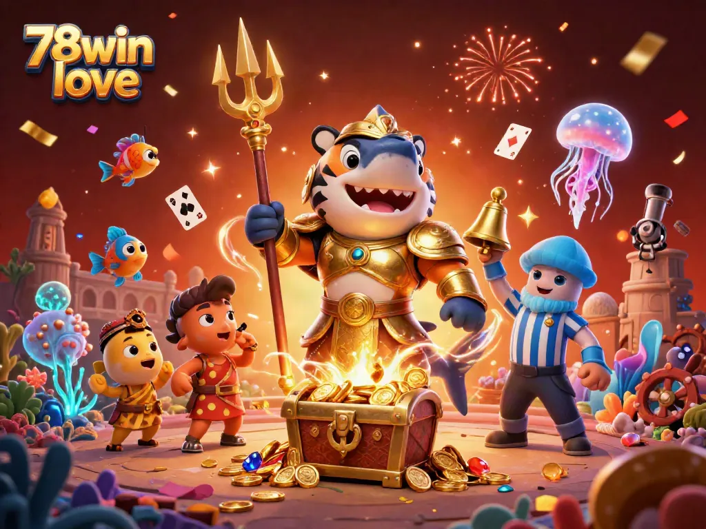 Engage in thrilling gameplay with 78win love featuring a tiger shark gladiator in an underwater casino.