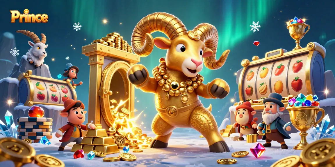 Experience the thrill of winning at Prince Casino with a golden ram charging through an enchanting treasure vault.