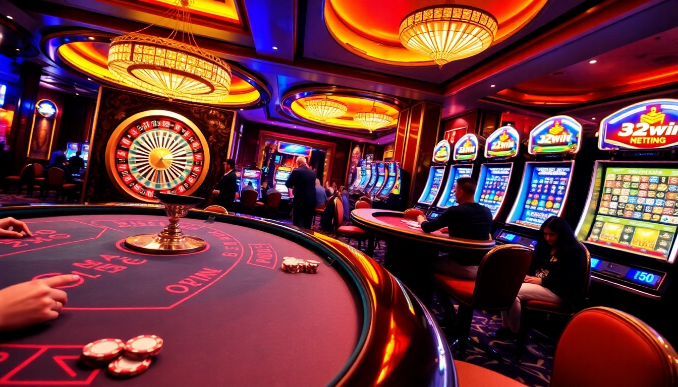 Experience thrilling casino action at 32WIN with vibrant gaming tables and exciting slot machines.