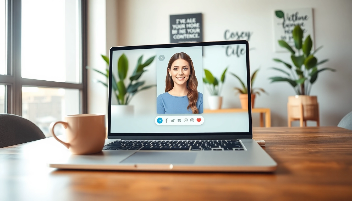 Engaging scene showcasing a personalized girlfriend AI avatar on a laptop, highlighting virtual companionship.