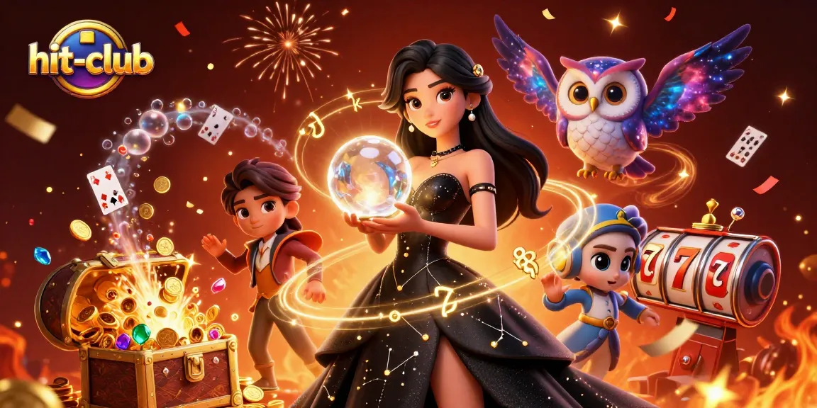 Experience the thrill of gambling with hit-club in a vibrant casino-themed scene featuring mystical elements.