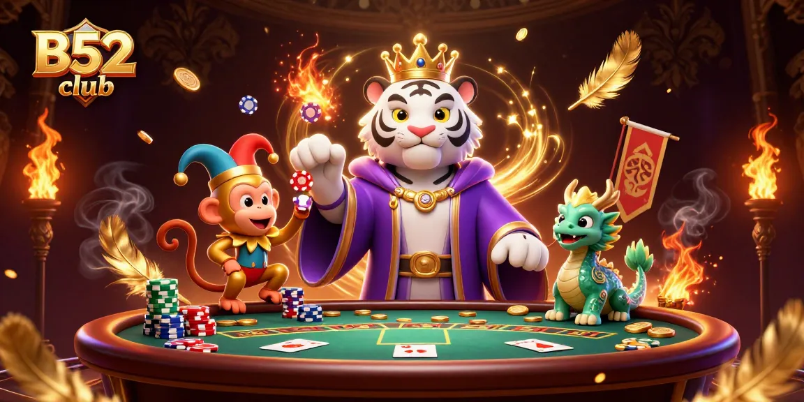 Experience the thrill of the B52 club with an engaging online casino scene, showcasing vibrant characters and dynamic game elements.