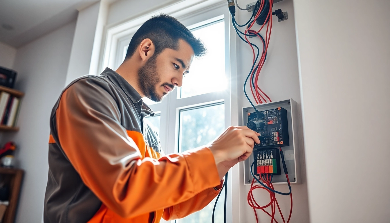 Electrician West Vancouver repairing electrical systems in a bright residential setting.
