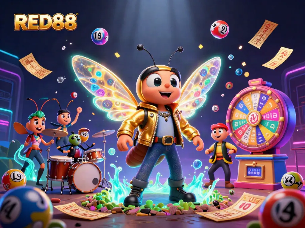 Experience winning thrills with RED88 in this vibrant 3D illustration capturing the excitement of gaming.