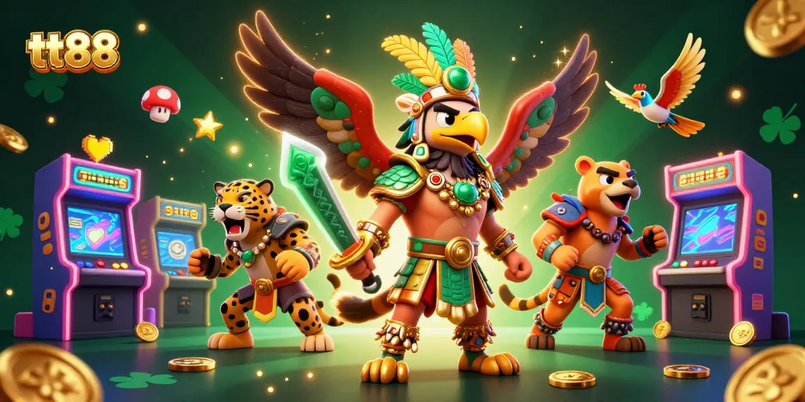 Engage with tt88's dynamic gaming scene, showcasing Aztec warriors and vibrant casino elements.
