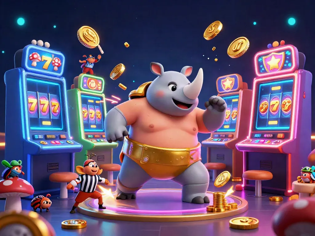 Experience the vibrant energy of 789CLub with a dynamic slot game scene featuring cartoon characters, colorful machines, and shimmering coins.