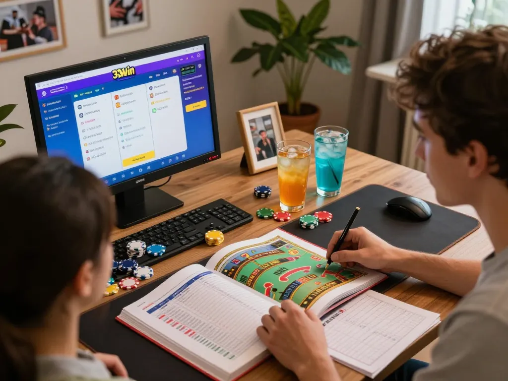 Player engaging with the 33win app for an exciting online casino experience at home