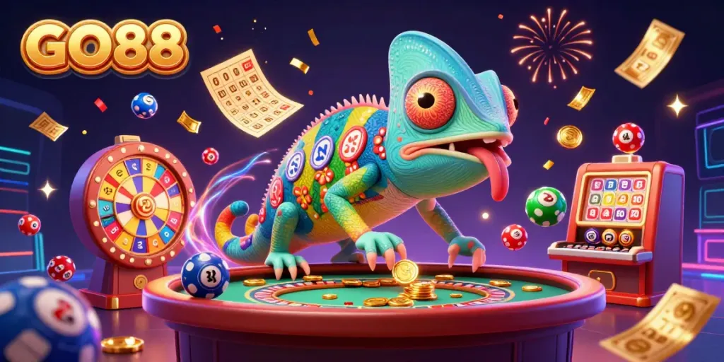 Experience the thrill of GO88 with a vibrant casino illustration showcasing excitement and game elements.