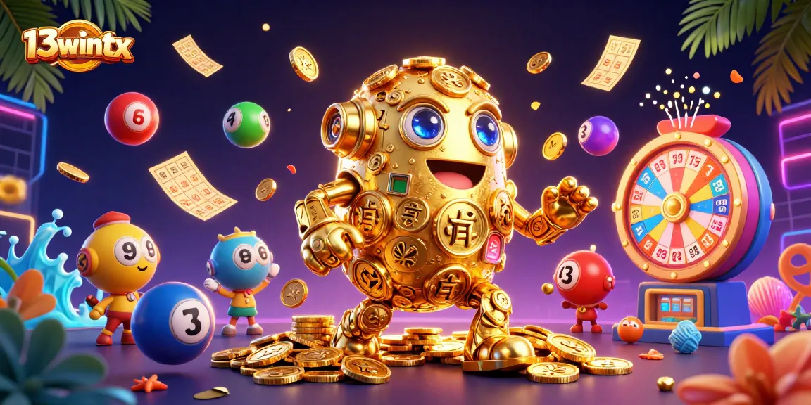 Engage with 13wintx's vibrant lottery experience featuring a dynamic golden golem and exciting game elements.