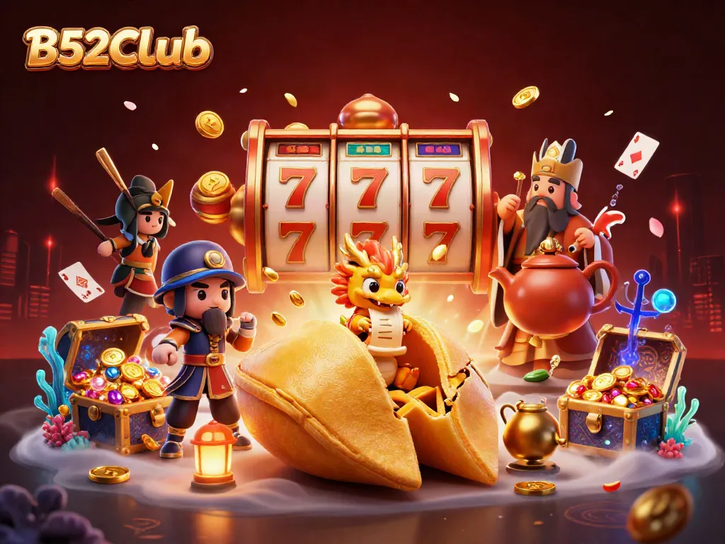 Engage in B52CLub's thrilling slots experience amidst golden treasures and lively characters.