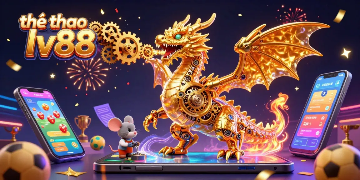 Engage in thể thao lv88 with a dynamic sports betting scene featuring a golden dragon and betting elements.
