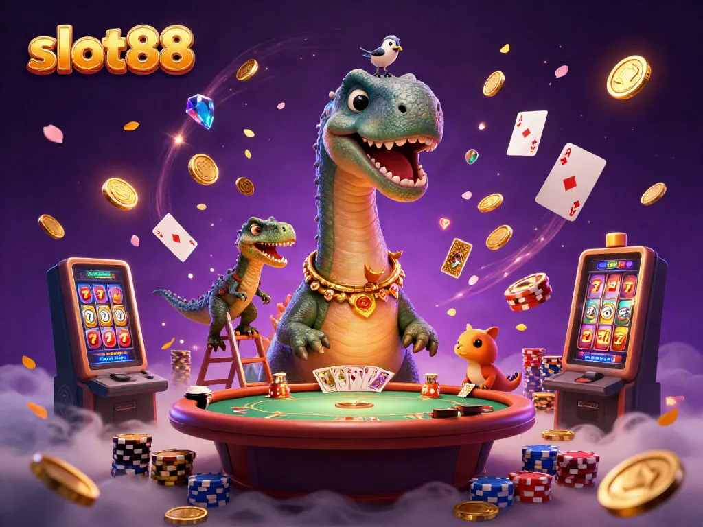 Experience thrill with slot88 in this vibrant 3D casino scene full of excitement and winning elements.