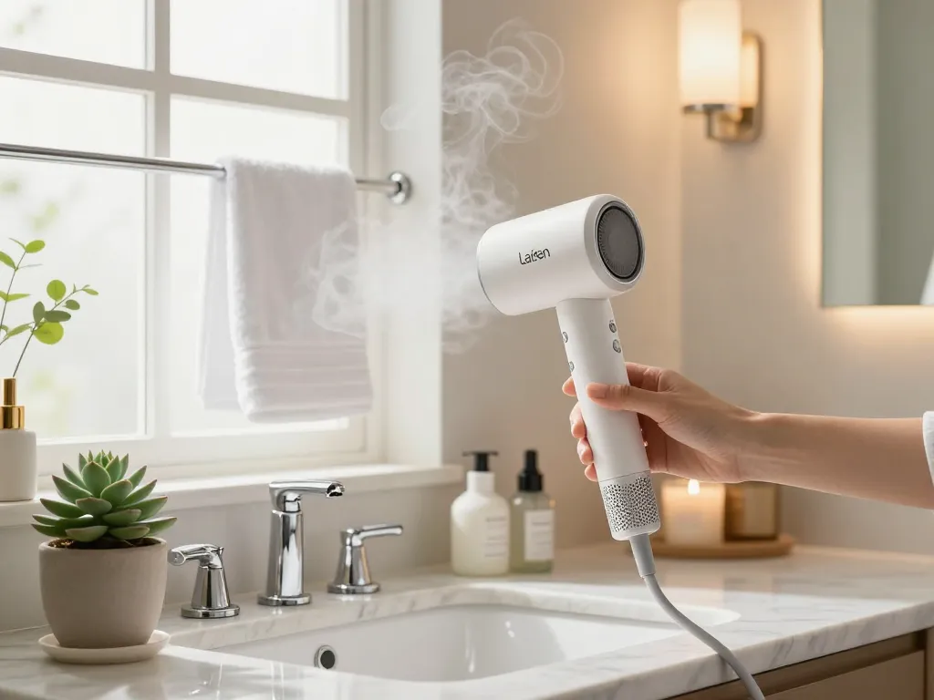Effortless styling with the Laifen hair dryer in a chic bathroom setting.