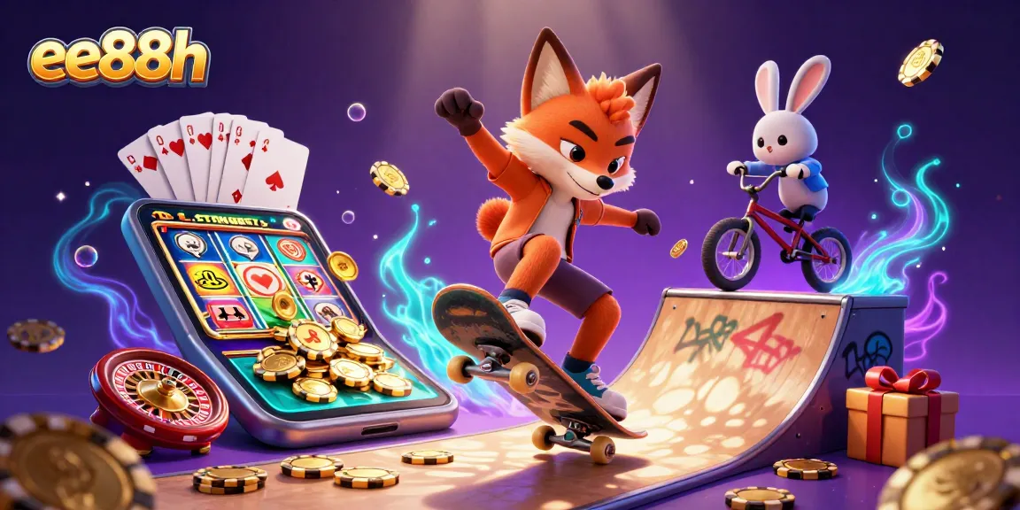 Experience thrilling games at ee88h with vibrant slot graphics and casino-themed characters.