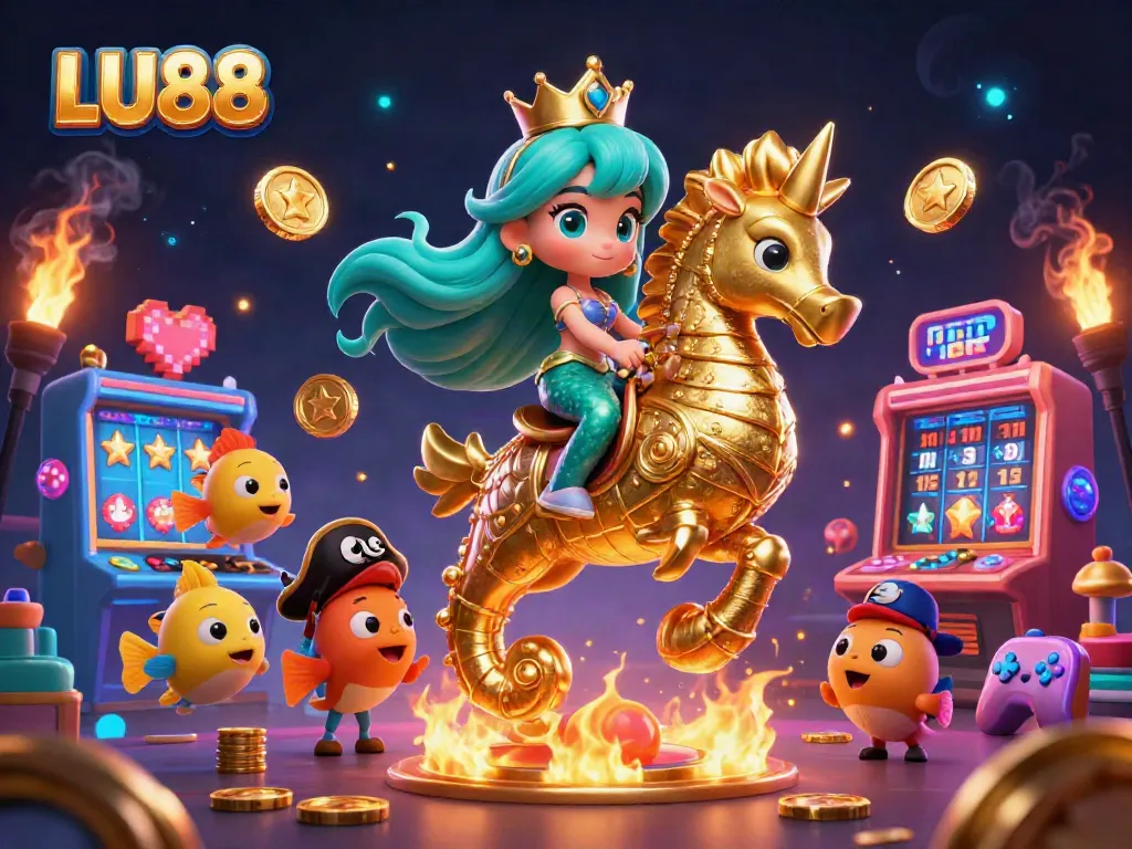 LU88 captures a vibrant casino scene with colorful slot game elements, enhancing online gaming excitement.