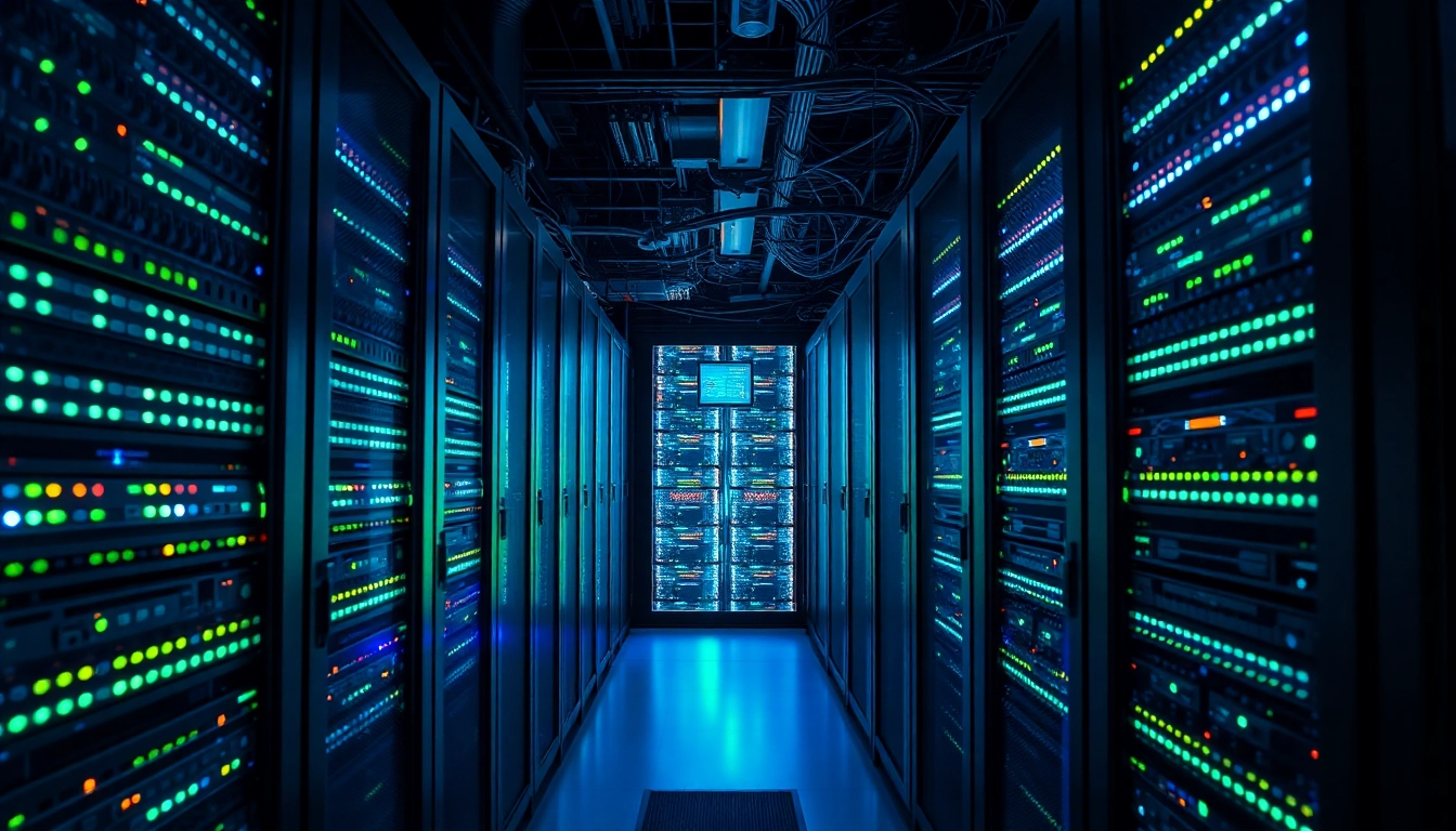Efficient server room setup for adult hosting solution, highlighting sleek design and advanced technology.