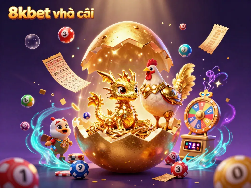 Engage with 8xbet nhà cái's vibrant gaming scene featuring a golden dragon and poker elements.