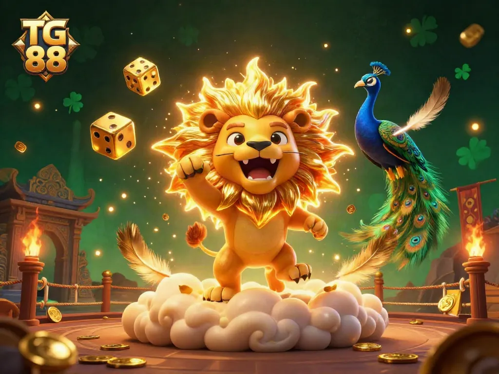 Experience TG 88 casino excitement with a vibrant scene featuring a roaring sun lion and dynamic betting elements.