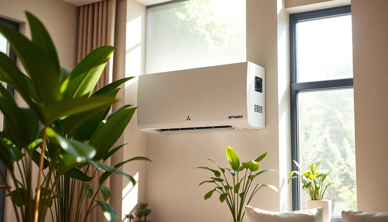 Install a Mitsubishi mini split ac in a stylish home setting showcasing modern design.