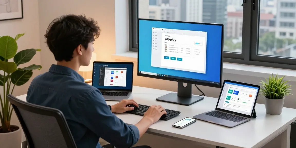 WPS Download in action on a sleek office desk with tech tools.