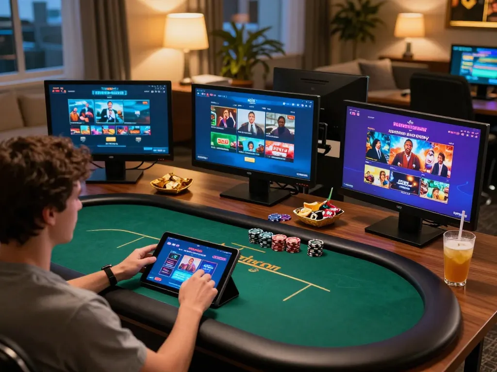 Player engaging in online casino gameplay on tablet with Da88 apps, cozy gaming setup