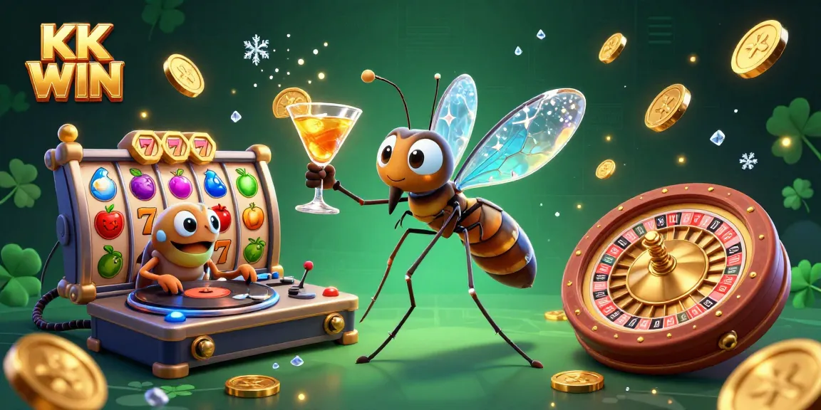 Engage in exciting gameplay with KK WIN, featuring a lively casino mascot and vintage gaming elements.