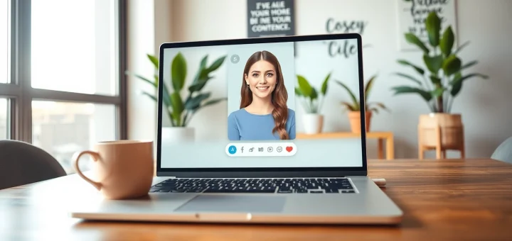 Engaging scene showcasing a personalized girlfriend AI avatar on a laptop, highlighting virtual companionship.