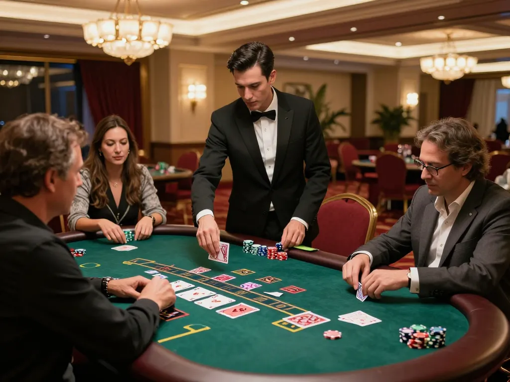 Engaged players at a blackjack table in a luxurious casino setting, reflecting the site australia gambling scene.